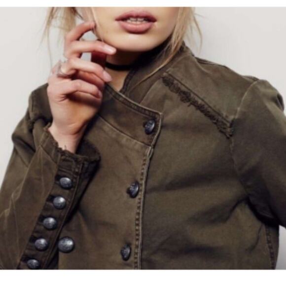 Free People green ruffled military jacket small - Picture 10 of 15